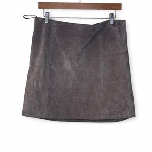 Genuine Leather Suede Mini Skirt Western Country Greige